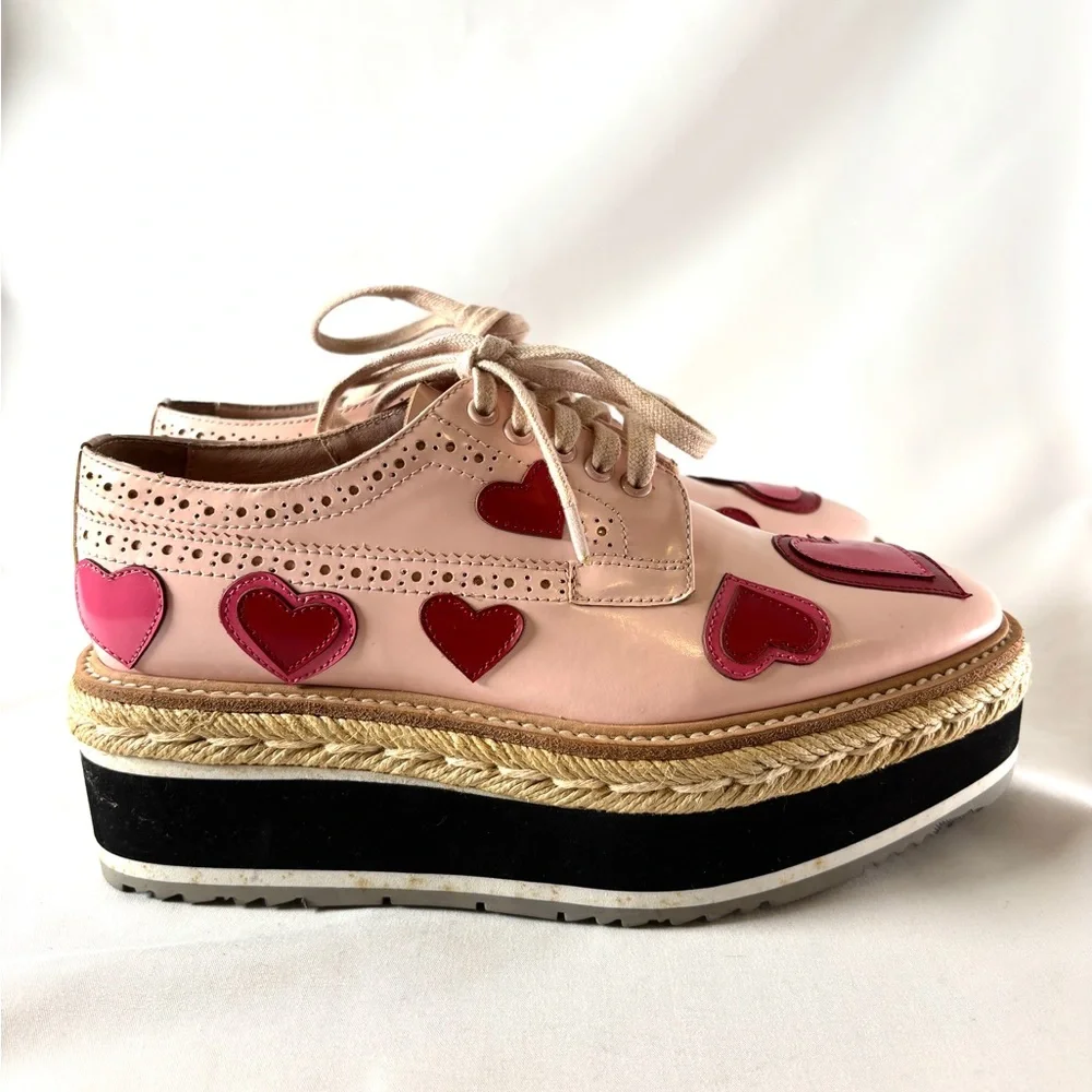 Prada Pink Heart Patent Platform Oxfords | Vintage Designer Espadrilles